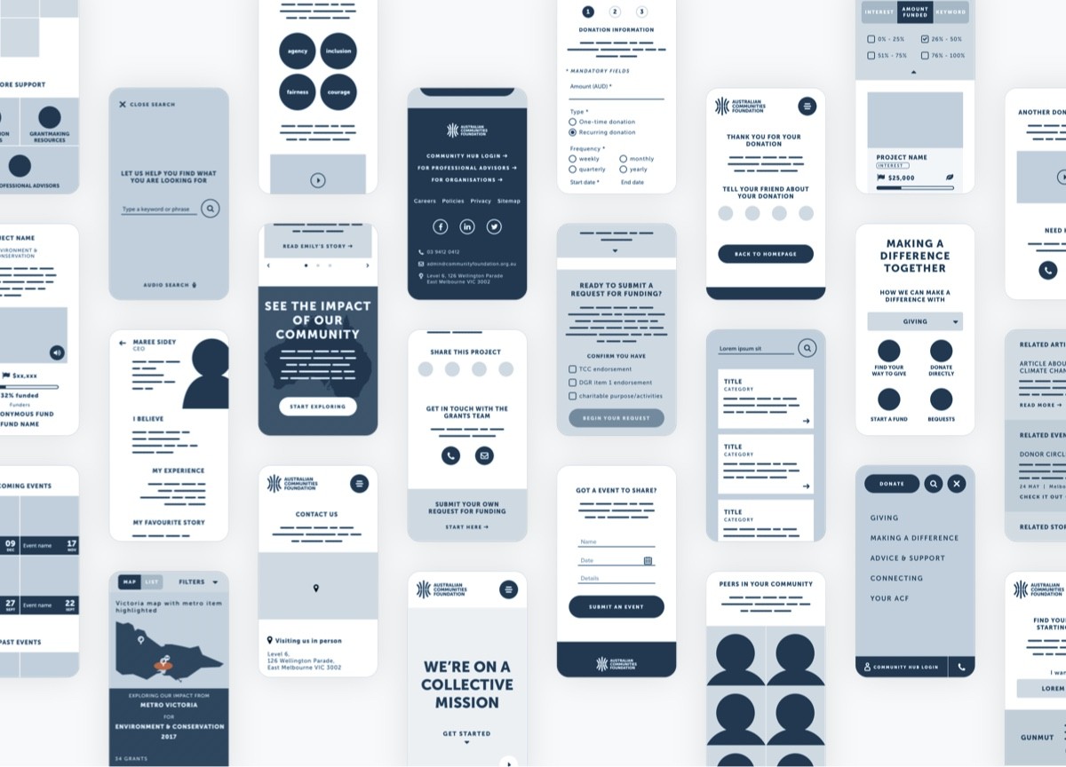 Mobile wireframe screens